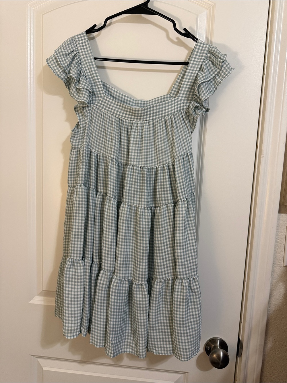 Bucketlist Sage Gingham Ruffle Tiered Mini Dress